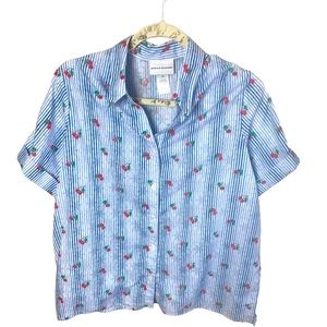 Alfred Dunner Cherry striped button down top size Medium